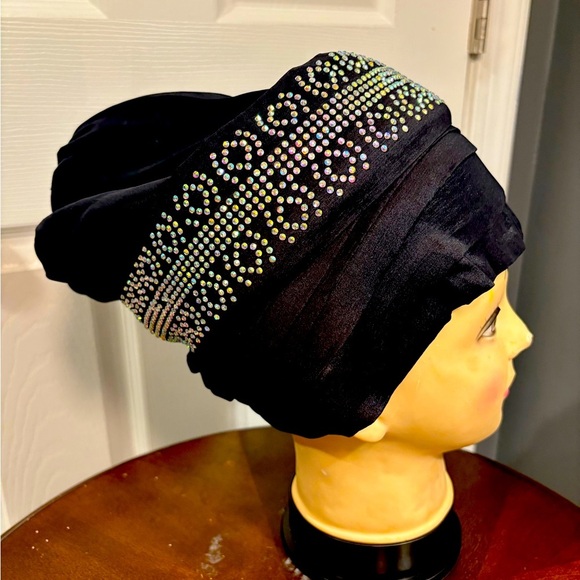 Courage Caps Chemo Sleep Fully Stoned Headwear Shimmery Black Scarf Cap - Picture 2 of 7